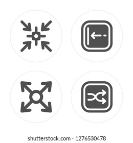 4 Focus, Expand, Left arrow, Shuffle modern icons on round shapes, vector illustration, eps10, trendy icon set.
