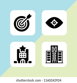 4 focus icons in vector set. goal, hotel and vision illustration for web and graphic design