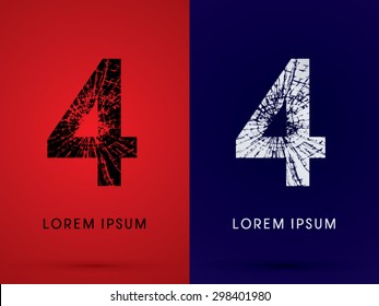 4 ,Font , destroy, broken mirror,  broken glass, graphic vector.