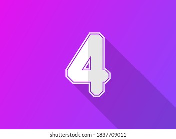 4 font number, modern dynamic design with long shadow on purple gradient background. For logo, brand label, design elements, application and more. Vector illustration