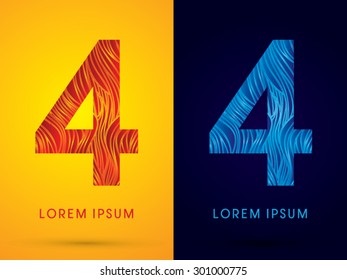4 ,Font ,Text, designed using line fire and cool, graphic vector.