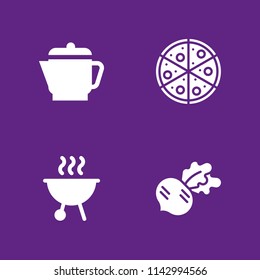 4 food icon set with radish, kettle and pizza vector illustration for graphic design and web