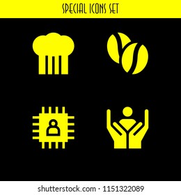 4 food icons in vector set. chip, cafe, chef and humanitarian illustration for web and graphic design