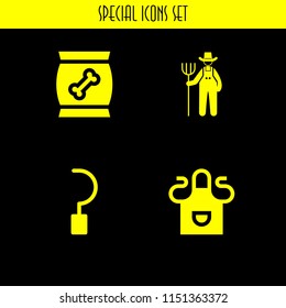 4 food icons in vector set. farm, agriculture, snack and cook illustration for web and graphic design