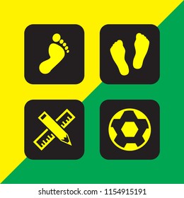 4 foot icons in vector set. soccer, human feet shape, two feet and ruler illustration for web and graphic design