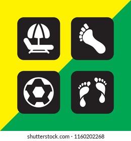 4 foot icons in vector set. hammock, soccer, human footprints and footprint illustration for web and graphic design