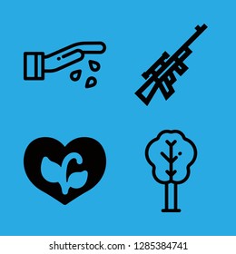 4 forest icons with ecologic heart and tree in this set