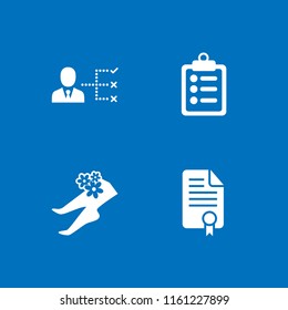 4 form icons in vector set. list, medical notes symbol of a list paper on a clipboard, foot and document illustration for web and graphic design