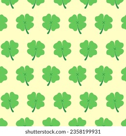 4 (Four) Leaves Clover pattern on pain background, Clover minimal leaf, Flat vector, Illustration of lucky green leaf