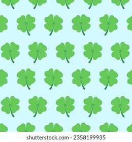 4 (Four) Leaves Clover pattern on pain background, Clover minimal leaf, Flat vector, Illustration of lucky green leaf