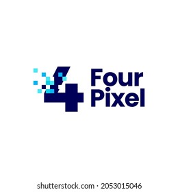 4 four number pixel mark digital 8 bit logo vector icon illustration