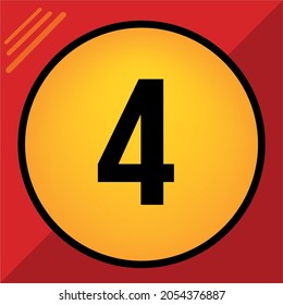 
4 four. Red background. number with circle