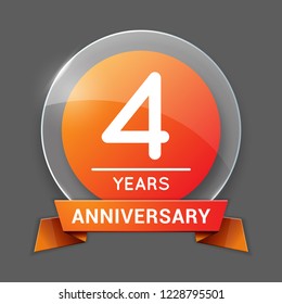 4 / Four Years Anniversary Logo with Glass Emblem Isolated. 4th / Fourth Celebration. Editable Vector Illustration.