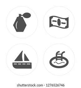 4 Fragance, Yatch, Money, Swimming pool modern icons on round shapes, vector illustration, eps10, trendy icon set.
