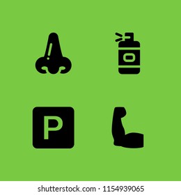 4 free icons in vector set. parking sign, breath, strong and hobbies and free time illustration for web and graphic design