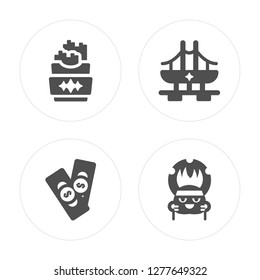 4 French fries, Dollar, Golden state, Indian modern icons on round shapes, vector illustration, eps10, trendy icon set.