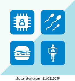 4 fried icons in vector set. burger, spermatozoon, chip and rib illustration for web and graphic design