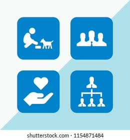 4 friendship icons in vector set. charity, dog and team illustration for web and graphic design