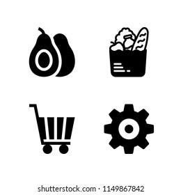 4 fruit icons in vector set. avocado, trolley, food and nut illustration for web and graphic design
