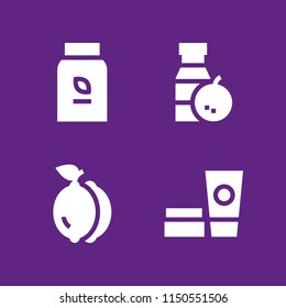 4 fruit icons in vector set. lemon, cream, orange juice and vitamin illustration for web and graphic design