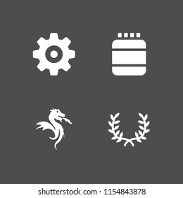 4 fruit icons in vector set. dragon, two branches symbol of frame, nut and supplement illustration for web and graphic design