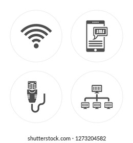 4 Full, Ethernet, Sms, Lan modern icons on round shapes, vector illustration, eps10, trendy icon set.