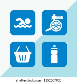 4 full icons in vector set. swimming silhouette, water bottle, shopping basket and miscellaneous illustration for web and graphic design