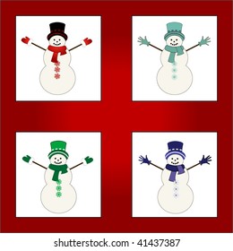 4 fun snowmen - different snowflakes as buttons on each snowmans' belly