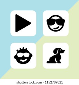 4 Funny Icons In Vector Set. Dog, Play And Smug Illustration For Web And Graphic Design