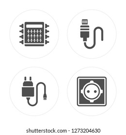 4 Fuse box, Charger, Apple, Wall socket modern icons on round shapes, vector illustration, eps10, trendy icon set.