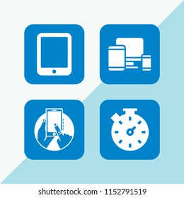 4 gadget icons in vector set. stopwatch, computer tablet, tablet and phone illustration for web and graphic design