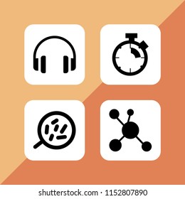 4 gadget icons in vector set. stopwatch, cells and headphones illustration for web and graphic design