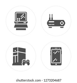 4 Game console, Router, Smartphone modern icons on round shapes, vector illustration, eps10, trendy icon set.