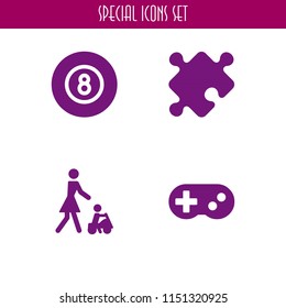 4 game icons in vector set. ball, toy and gamepad console illustration for web and graphic design