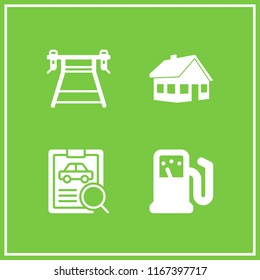 4 garage vector icon set with house, gas station, car repair and work bench icons for mobile and web