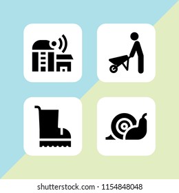 4 gardener icons in vector set. wheelbarrow and farming and gardening illustration for web and graphic design