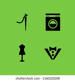 4 garment icons in vector set. laundry service, bow tie, tailor and store mannequin illustration for web and graphic design