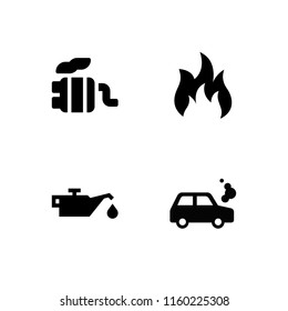 4 gas icons in vector set. flame, smoke, tailpipe and oil illustration for web and graphic design