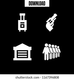 4 gate vector icon set with garage, luggage, queing and revolver icons for mobile and web