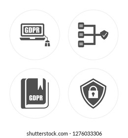 4 GDPR, Servers, Shield modern icons on round shapes, vector illustration, eps10, trendy icon set.