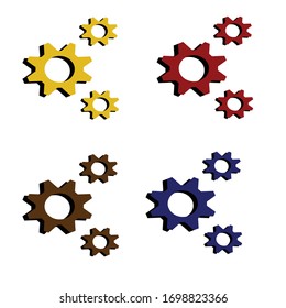4 gears , 4 colors  and 4 layers on a white background.