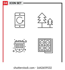 4 General Icons for website design print and mobile apps. 4 Outline Symbols Signs Isolated on White Background. 4 Icon Pack.