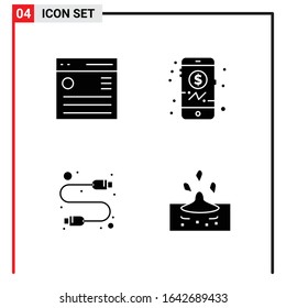 4 General Icons for website design print and mobile apps. 4 Glyph Symbols Signs Isolated on White Background. 4 Icon Pack.