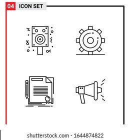 4 General Icons for website design print and mobile apps. 4 Outline Symbols Signs Isolated on White Background. 4 Icon Pack.