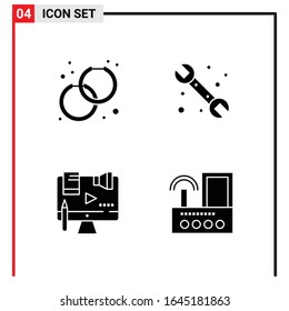 4 Allgemeine Symbole für Webdesign-Druck und mobile Apps. 4 Glyphische Symbole Zeichen einzeln auf weißem Hintergrund. 4 Icon Pack.
