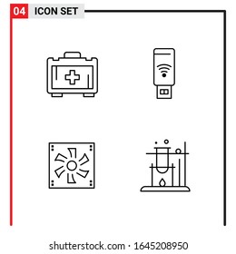 4 General Icons for website design print and mobile apps. 4 Outline Symbols Signs Isolated on White Background. 4 Icon Pack.