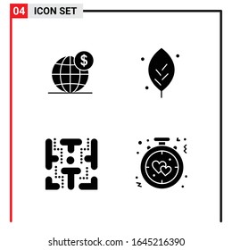 4 General Icons for website design print and mobile apps. 4 Glyph Symbols Signs Isolated on White Background. 4 Icon Pack.