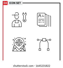 4 General Icons for website design print and mobile apps. 4 Outline Symbols Signs Isolated on White Background. 4 Icon Pack.