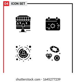 4 Iconos generales para diseño de sitios web, aplicaciones impresas y móviles. 4 Símbolos de glifo carteles aislados en fondo blanco. Paquete de 4 iconos.
