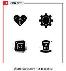 4 Iconos generales para diseño de sitios web, aplicaciones impresas y móviles. 4 Símbolos de glifo carteles aislados en fondo blanco. Paquete de 4 iconos.